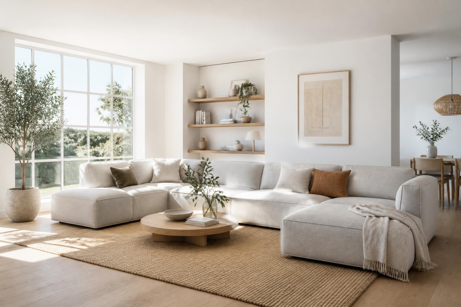 Sala contemporánea con sofá modular fabricado por Muebles Shalom en Barquisimeto
